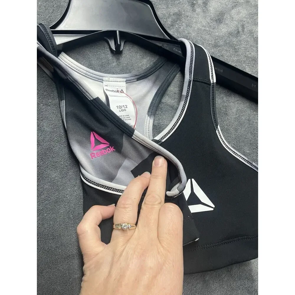 Reebok Sports Bra Girls Reversible Racerback Black Ombre Athletic Crop Top 10/12